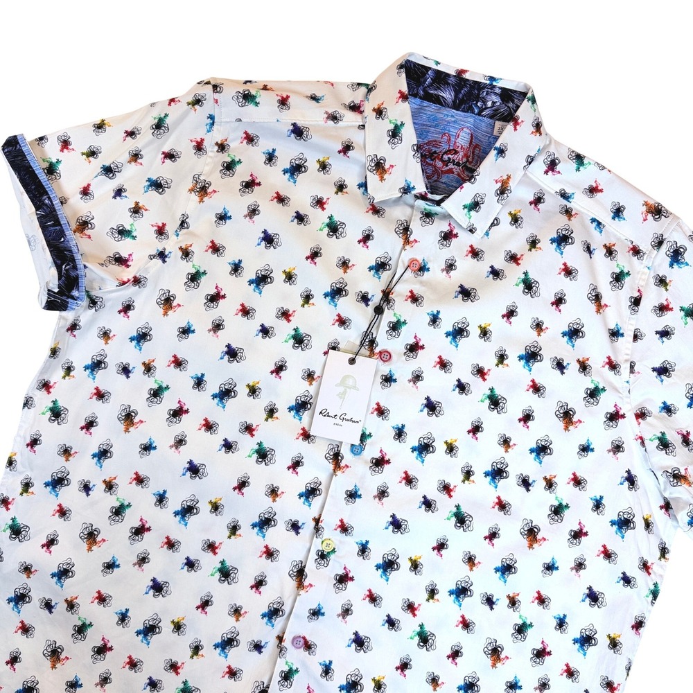 Robert Graham Calamari Button Down Men 2XL White Octopus Print Stretch $198